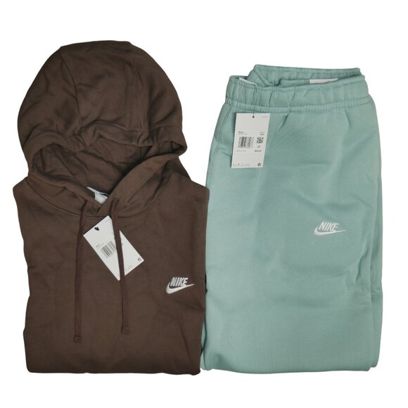 Nike Club Sweatsuit Fleece Tracksuit Men's Size 2XL Brown Turquoise Gift Set NEW - Picture 2 of 16